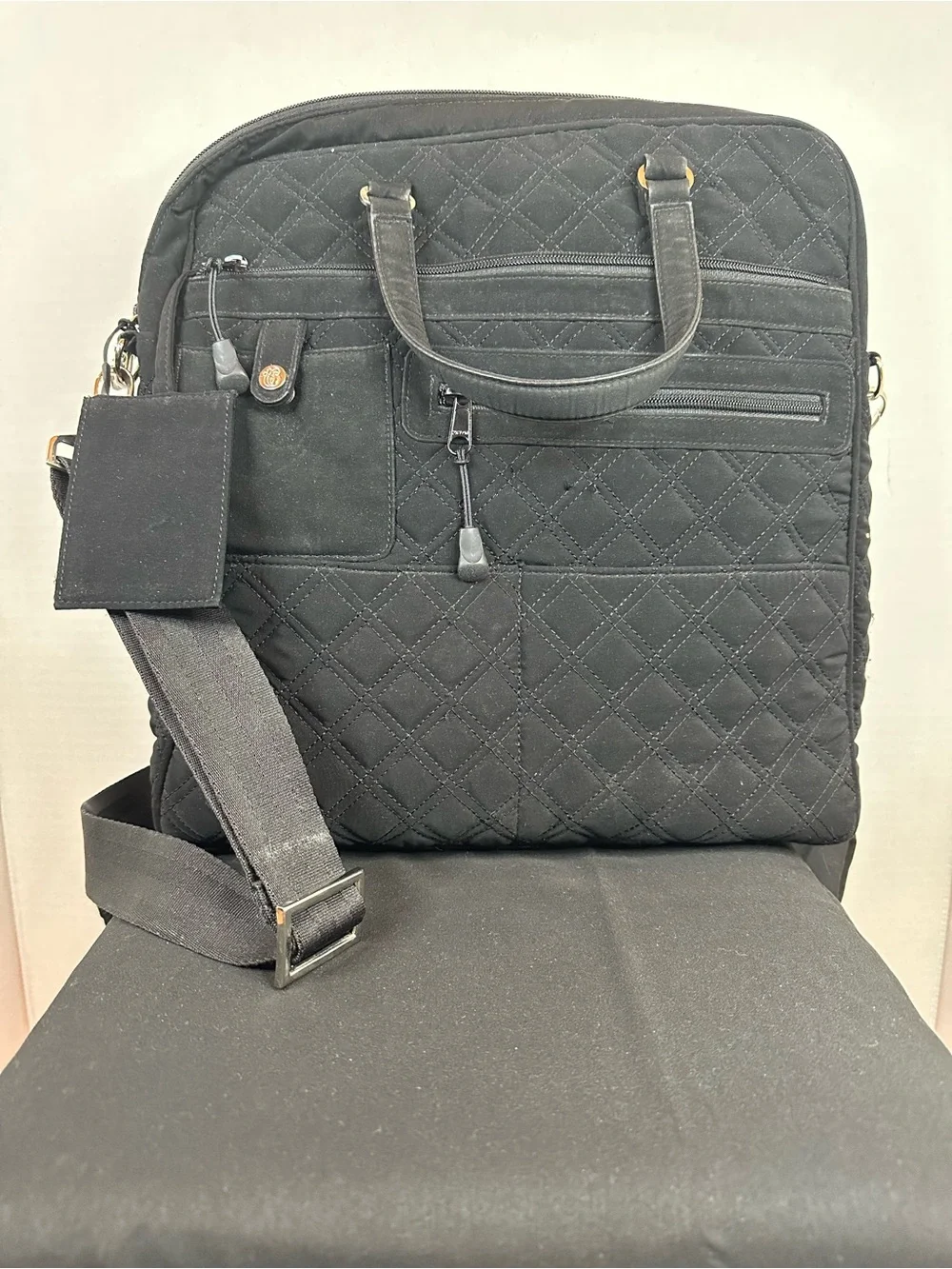 Vera Bradley Black Quilted Laptop Bag with Shoulder Strap